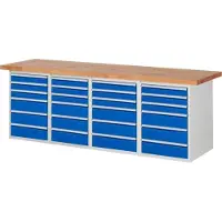 RAU Werkbank mit 24 Schubladen - Teilauszug - 90:12 / 150:12 - 840 x 2.500 x 700 mm (HxBxT) - Traglast 1.000 kg - Buche