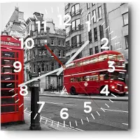 ARTTOR Wanduhr - Quadrat - Glasuhr - Bus Telefon Straße - 30x30cm - Schleichendes Uhrwerk - Lautlos - zum Aufhängen bereit - Dekoration Modern - Wanddekoration aus Glas - C4AC30x30-2674