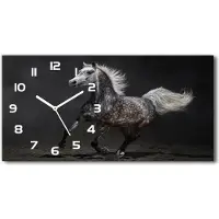 Tulup Wanduhr aus Glas – 60x30 cm - Glasbild - Glasuhr - Gehärtetes Glas - weisse-zeiger - Graues arabisches Pferd