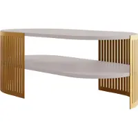 Mirjan 24 Couchtisch Fikoli Oval II Gold, Wohnzimmer Kaffeetisch, Gestell aus Stahl (Farbe: Gold / Cashmere)