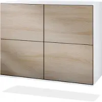 Vladon Kommode Rova V3, Moderner Küchenschrank mit 4 Push-to-Open Türen Weiß matt / Eiche sägerau (92,5 x 73.5 x 35)