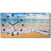 Tulup Wanduhr aus Glas – 60x30 cm - Glasbild - Glasuhr - Gehärtetes Glas - schwarze-zeiger - Hawaii-Strand
