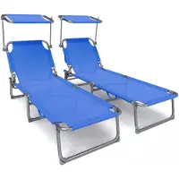 VOUNOT 2er Set Sonnenliege Klappbar, Gartenliege Strandliege mit Sonnenschutz und Verstellbarer Rückenlehne, Blau