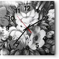 ARTTOR Wanduhr - Quadrat - Glasuhr - Blume Blumenstrauß Blatt - 30x30cm - Schleichendes Uhrwerk - Lautlos - zum Aufhängen bereit - Dekoration Modern - Wanddekoration aus Glas - C4AC30x30-3896