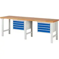 RAU Werkbank mit 8 Schubladen - Teilauszug - 90:8 - 840 x 2.500 x 700 mm (HxBxT) - Traglast 750 kg - Buche