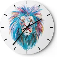 ARTTOR Wanduhr - Rund - Glasuhr - Bunt Löwe Mähne - 30x30cm - Schleichendes Uhrwerk - Lautlos - zum Aufhängen bereit - Dekoration Modern - Wanddekoration aus Glas - C3AR30x30-4250