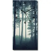 Tulup Wanduhr aus Glas – 30x60 cm - Glasbild - Glasuhr - Gehärtetes Glas -Nebel im Wald
