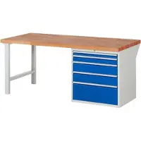 RAU Werkbank mit 5 XL Schubladen - Teilauszug - 60:1 / 90:1 / 150:2 / 270:1 - 890 x 2.000 x 900 mm (HxBxT) - Traglast 1.000 kg - Buche