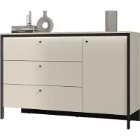 Mirjan 24 Türkommode Enna 1D3S EN-04, Stilvoll Wohnzimmer, Kommode mit eins Drehtüren und drei Schubladen mit Beleuchtung (Farbe: Sandbeige / Schwarz)