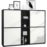 Vladon Highboard Cuba V3, Germany, Schwarz matt/Weiß matt - Moderne Anrichte mit 12 Fächern (130,5 x 105,5 x 35,5 cm)