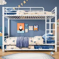 Sweiko Eisenbett, Etagenbett, Geeignet für Kinder und Jugendliche, mit Ausziehbett, vier Seitengitter am oberen Bett, Eisen, Weiß, 90x200cm&90x190cm