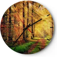 ARTTOR Wanduhr - Rund - Glasuhr - Wald Baum Natur - 40x40cm - Schleichendes Uhrwerk - Lautlos - zum Aufhängen bereit - Dekoration Modern - Wanddekoration aus Glas - C3AR40x40-3718