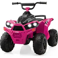 Goplus 12V Elektro Kinderquad, Kinderfahrzeug mit 2 Geschwindigkeiten 2,2/4,3 km/h, Elektroquad mit Hupe, Musik & LED-Scheinwerfern, Kinderauto für Kinder von 3 bis 8 Jahren bis zu 35 kg