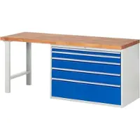 RAU Werkbank mit 5 XXL Schubladen - Vollauszug - 60:1 / 90:1 / 150:2 / 270:1 - 840 x 2.000 x 700 mm (HxBxT) - Traglast 1.000 kg - Buche