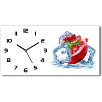 Tulup Wanduhr aus Glas – 60x30 cm - Glasbild - Glasuhr - Gehärtetes Glas - schwarze-zeiger - Granatapfel mit Eis