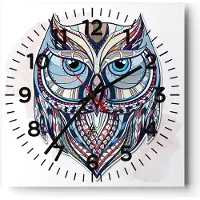 ARTTOR Wanduhr - Quadrat - Glasuhr - Owl aztekische Tierwelt Grafik - 40x40cm - Schleichendes Uhrwerk - Lautlos - zum Aufhängen bereit - Dekoration Modern - Wanddekoration aus Glas - C4AC40x40-3086