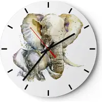 ARTTOR Wanduhr - Rund - Glasuhr - Elefanten tier safari afrika - 40x40cm - Schleichendes Uhrwerk - Lautlos - zum Aufhängen bereit - Dekoration Modern - Wanddekoration aus Glas - C3AR40x40-2884