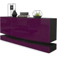 Vladon Sideboard City, Germany, Schwarz matt/Brombeer Hochglanz - Moderne Kommode für Ihr Wohnbereich (178 x 72 x 38 cm)