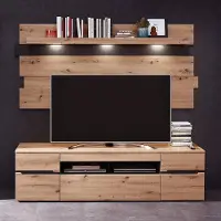 Lomadox TV Lowboard mit Wandpaneel MANRESA-36 in Artisan Eiche Nb. mit Graphit, B/H/T: ca. 202/190/47 cm