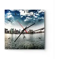 ARTTOR Wanduhr - Quadrat - Glasuhr - Amerika wohnung architektur gebäude - 40x40cm - Schleichendes Uhrwerk - Lautlos - zum Aufhängen bereit - Dekoration Modern - Wanddekoration aus Glas - C3AC40x40-2430