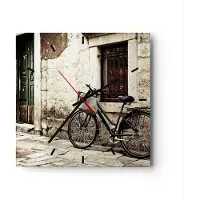 ARTTOR Wanduhr - Quadrat - Glasuhr - Straße Fahrrad Stadt Ruinen - 30x30cm - Schleichendes Uhrwerk - Lautlos - zum Aufhängen bereit - Dekoration Modern - Wanddekoration aus Glas - C3AC30x30-2667