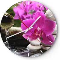 ARTTOR Wanduhr - Rund - Glasuhr - Orchidee Bambus Dekoration Spa - 30x30cm - Schleichendes Uhrwerk - Lautlos - zum Aufhängen bereit - Dekoration Modern - Wanddekoration aus Glas - C3AR30x30-2666
