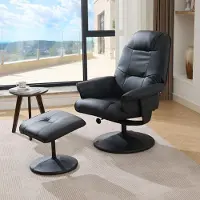 Sweiko 026 Massagesessel mit Liegefunktion, Heizung & Hocker, Relax-Fernsehsessel aus PolyurethanStoff, 360° Drehung, Schwarz
