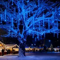 ROSNEK 192 LED Meteorschauer Lichterkette Meteor Eiszapfen Lichter Weihnachten Garten Deko, Blau