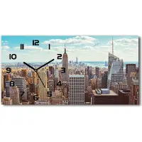 Tulup Wanduhr aus Glas – 60x30 cm - Glasbild - Glasuhr - Gehärtetes Glas - schwarze-zeiger - New York Vogelflug