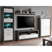 Furn.Design Wohnwand "Briard" in weiß Hochglanz und grau Stone Wohnkombination 4-teilig
