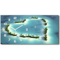 Tulup Wanduhr aus Glas – 60x30 cm - Glasbild - Glasuhr - Gehärtetes Glas - weisse-zeiger - Inseln Herzform
