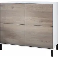 Vladon Kommode Rova V3, Moderner Küchenschrank mit 4 Push-to-Open Türen Weiß matt / Eiche Nordic (92,5 x 83.5 x 35)