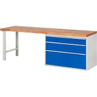 RAU Werkbank mit 3 XXL Schubladen - Teilauszug - 150:1 / 210:1 / 360:1 - 840 x 2.500 x 700 mm (HxBxT) - Traglast 1.000 kg - Buche