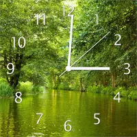 Wallario Design Wanduhr Spreewald in Brandenburg grüne Wälder und Spiegelungen im Wasser aus Echtglas, Größe 30 x 30 cm