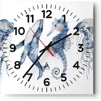ARTTOR Wanduhr - Quadrat - Glasuhr - Tiere Marine Kinder - 40x40cm - Schleichendes Uhrwerk - Lautlos - zum Aufhängen bereit - Dekoration Modern - Wanddekoration aus Glas - C4AC40x40-4262