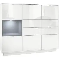 Vladon Highboard Sideboard Metro V2, Germany, Korpus in Weiß Hochglanz / Fronten in Weiß Hochglanz mit Einsatz in Grau Hochglanz, inkl. LED Beleuchtung