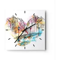 ARTTOR Wanduhr - Quadrat - Glasuhr - Ort Stadt Architektur Herz - 30x30cm - Schleichendes Uhrwerk - Lautlos - zum Aufhängen bereit - Dekoration Modern - Wanddekoration aus Glas - C3AC30x30-3030