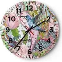 ARTTOR Wanduhr - Rund - Glasuhr - Vogel Schmetterling Blume - 40x40cm - Schleichendes Uhrwerk - Lautlos - zum Aufhängen bereit - Dekoration Modern - Wanddekoration aus Glas - C4AR40x40-4065
