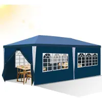 Fiqops Faziango Pavillon Partyzelt mit Seitenwänden, Reißverschlusstür & Fenstern, wetterfest, 3x6m Blau