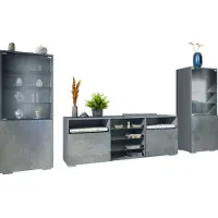 Vladon Wohnwand Granada, Anbauwand bestehend aus 2 Vitrinen und 1 TV-Board, Anthrazit matt/Beton Dunkel Optik (286 x 122,5 x 35 cm)