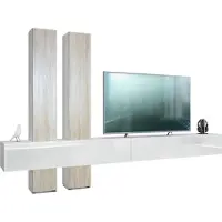 Vladon Wohnwand Moja, Germany, - Weiß matt & Weiß/Eiche sägerau - Moderne Anbauwand für Ihr Wohnzimmer (BxHxT) 330 x 204 x 39 cm