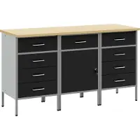 vidaXL 3-teiliges Werkbankset in Schwarz und Grau aus Holzwerkstoff und Stahl, Werkbänke DesignMöbel Neu