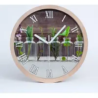 Tulup Holzuhr 25fi cm wanduhr - weiße Spitzen - Pflanzen in Gläsern
