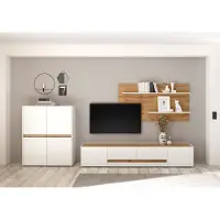 Empinio24 Wohnwand 340 cm weiss + Eiche 3-teilig Nr 16 BOSTON + Beleuchtung