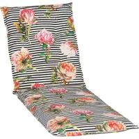 Green Spirit Gartenliege Auflage Toronto, Motiv - gestreift mit Blumen, schwarz - weiss, 191x58x8cm