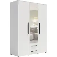 Bettso Weißer dreitüriger Kleiderschrank mit klappbarem Aufsatz MAXIVO mit Schubladen und Spiegel