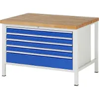 RAU Werkbank mit 5 XXL Schubladen - Vollauszug - 90:4 / 180:1 - 840 x 1.250 x 900 mm (HxBxT) - Traglast 1.250 kg - Buche