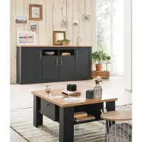 Lomadox Landhaus Stil Sideboard mit Couchtisch CESENA-61 in anthrazit mit Wotan Eiche Nb.