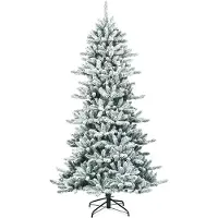 Goplus 210cm Künstlicher Weihnachtsbaum, Christbaum mit Schnee, 1108 Zweige, 38 Tannenzapfen & Metallständer, 3-Teile Design, Grün+Weiß