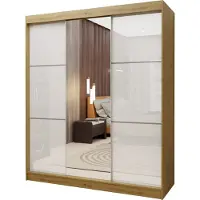 Masseno Schiebetürenschrank VITALE 180 cm Kleiderschrank Schlafzimmer Schrank 3-türig mit Spiegel und Lacobel Eiche Artisan